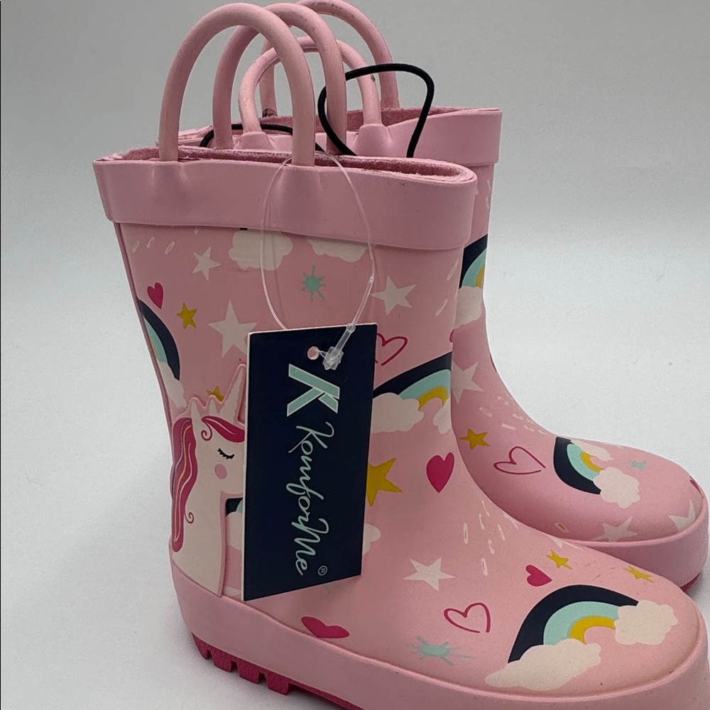 KomfysMe Kids Rain Boots Unicorn Rainbow Pink Toddler Size 5 - Picture 4 of 9